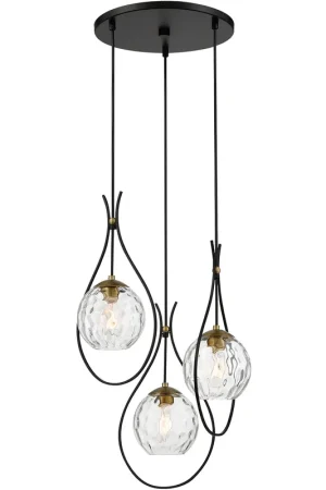 Cody 3 Light Coal/Soft Brass Pan Pendant Ceiling Light Fresh Stock